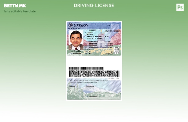 Модерен стил, шаблон за возачка дозвола од државата Орегон во САД